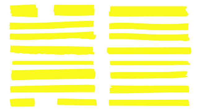 Abstract arrangement of vibrant yellow highlighter marks on a black background