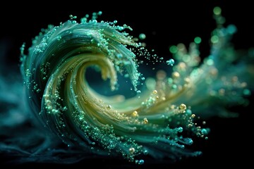 Photorealistic swirl of turquoise and green liquid in motion