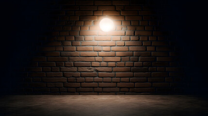 Illuminated Brick Wall: A lone light illuminates a textured brick wall, its warm glow contrasting against the dark backdrop, creating an atmosphere of mystery and potential.