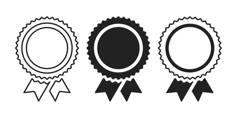 Vintage Certification Badge Labels Set – Winner, Champion, Approved and Verified Quality Check Icons with Ribbon Seal Design. Vector.