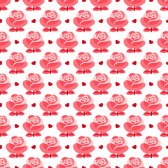 Vector seamless pattern with pink roses on a white background