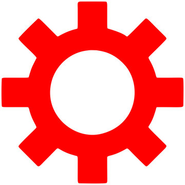 Red Gear Cog Icon: Settings, Configuration, and Mechanical Process Symbol