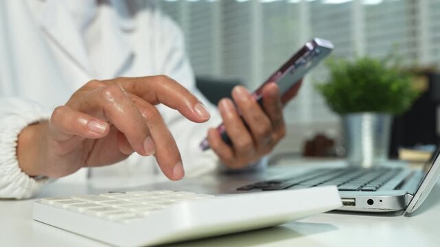 Doctors use a service fee calculator to save money on health insurance, drug cost concepts.