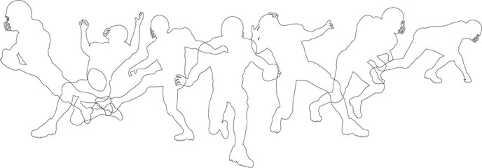 Silhouette American football player set. Active sports people healthy players fitness silhouettes concept.
