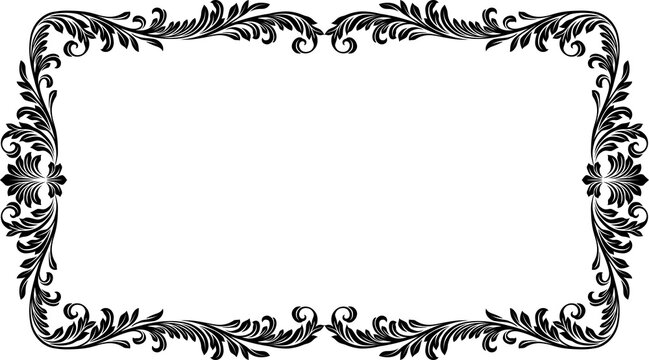 A filigree heraldic crest motif floral pattern border frame. Original design in a vintage style.