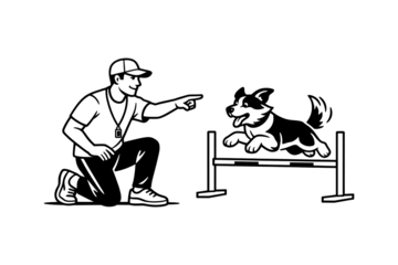 Coach Training Dog Agility Illustration Minimal Black Line Vector Sports Education