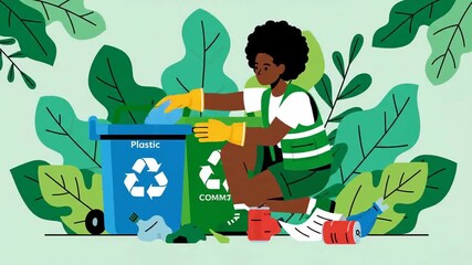 Woman Sorting Plastic Waste for Recycling in an effort to Help the Environment