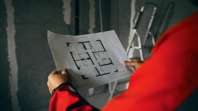 Engineer Reviews Construction, Site Technician Inspects Mounting Points And Preliminary Plaster Surfaces