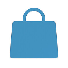 買い物鞄のフラットなアイコンの3Dイラスト。透明感のある青いグラスモーフィズムなマーク2。Clean-looking icons suitable for business and UI