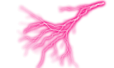 Thunder Pink lightning strike on transparent background as a powerful electricity discharge for design element or overlay with bright sparks