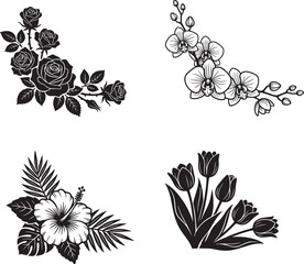 Set of Floral Corner Border ornament