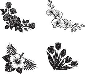 Set of Floral Corner Border ornament