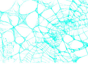 Abstract teal colored broken spider web pattern with an intricate design on a transparent background, suitable for diverse overlays