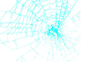 Electric blue spider web on transparent background for halloween concepts, isolated net pattern for spooky and mysterious designs