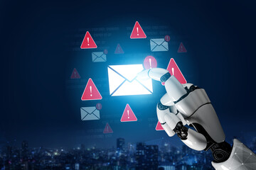 An AI assistant provides a real-time security warning for email threats. The automated system detects a potential phishing attack or malware, protecting communication and data. Fermion