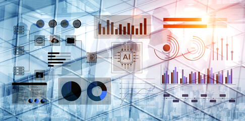 Explore a futuristic approach to data visualization featuring various graphs and charts,...