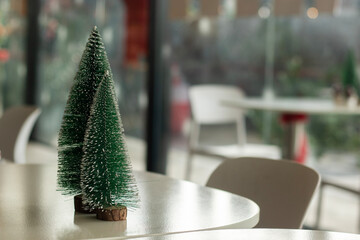 A Christmas tree decorated in a cafe to welcome the New Year festival