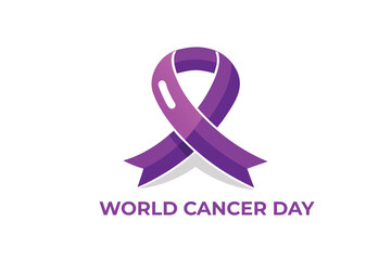 A vibrant purple ribbon symbolizes world cancer day awareness promoting hope support and the fight against this devastating disease