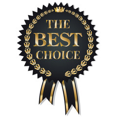 Vector drawing of a label icon with text.  The sticker stands out against the transparent background of the vector drawing.
Golden-black label icon with ribbon. A golden crown with diamonds.