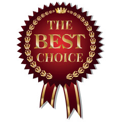 Vector logo with text is the best. Red and gold label icon with ribbon. A golden crown with diamonds.
Gold medal with red ribbon and gilding.  