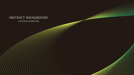 テキストスペースのある黒の背景に青と緑グラデーションの抽象的な曲線の背景素材。16:9サイズのベクターイラスト