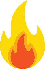 Stylized graphic of a bright layered fire flame against a white background