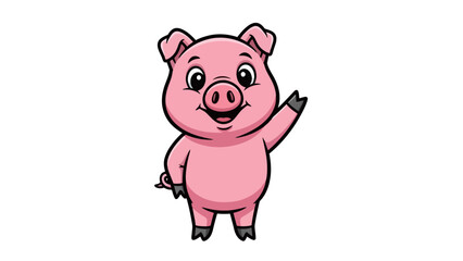 Cute Cartoon Pig Waving Hello, Adorable Farm Animal Character Design Isolated