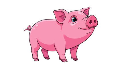 Cute Pink Pig Illustration, Adorable Farm Animal with a Playful Smile