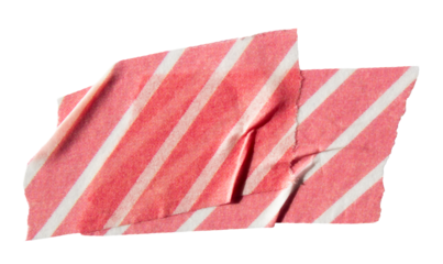 Ripped torn striped red adhesive tape on transparent background, washi tape design element