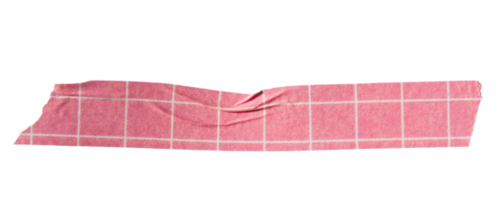 Ripped torn paper adhesive red grid pattern washi tape on transparent background