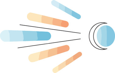 Stylized illustration of colored bars converging toward a crescentoutlined circle