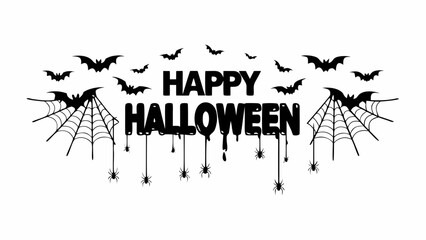 Happy halloween illustration with bats spiderwebs and spooky decorations