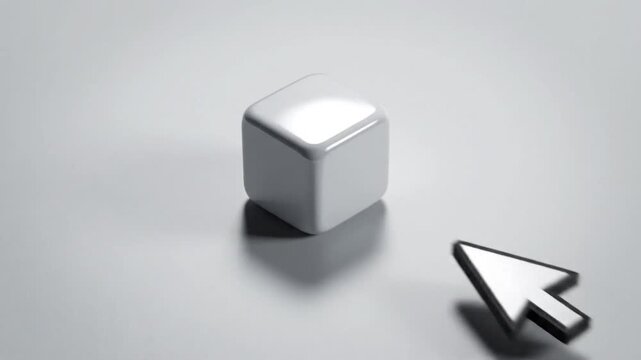 Clicking on a white cube with computer mouse cursor
