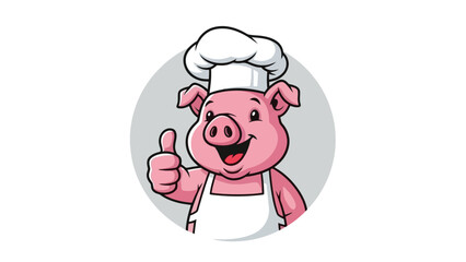Cheerful Cartoon Pig Chef Giving Thumbs Up with Chef Hat and Apron