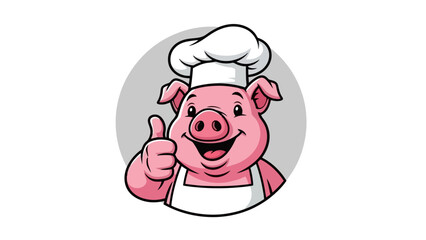 Cheerful Pig Chef Giving Thumbs Up, Vector Cartoon Character Illustration