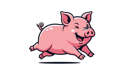 Cheerful Pink Pig Cartoon Character Running Joyfully with a Big Smile