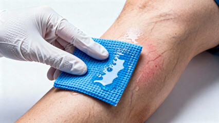 the doctor wipes the reddened area of the skin with a napkin