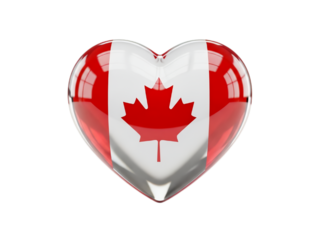 3D Glossy Heart Shape with Canada National Flag Isolated