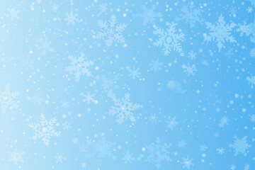 A serene winter background featuring delicate snowflakes on a pale blue canvas