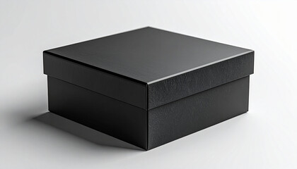 Naklejka premium Dark Black Textured Square Box with Lid on White Background gift present