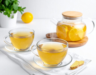 ジンジャーティー　ハーブティー　湯気が出ている冬のホットドリンク　リラックス