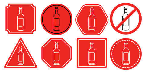 Red Bottle Icons in Various Shapes for Prohibition Signs
