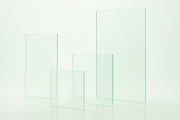 Transparent Green Geometric Space　Clean Abstract Background with Overlapping Glass Panels