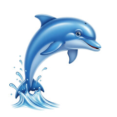 Obraz premium Blue dolphin leaping out of water isolated on transparent background
