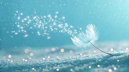 Magical Dandelion Seed with Sparkling Star Trail on Blue Background