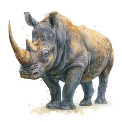 Fototapeta premium Watercolor illustration of Rhinoceros, vector artwork, isolated on white background.