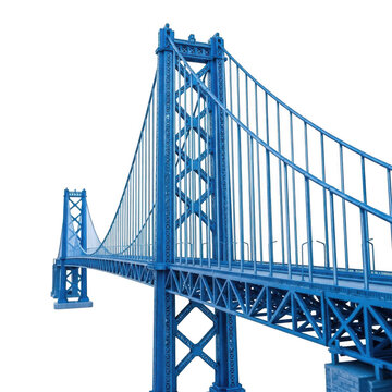 Blue suspension bridge structure isolated on transparent background