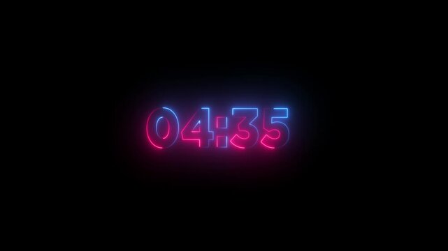 Animation of glowing neon icon ,5 minute countdown timer .5 minute stopwatch , analog icon animation .Dynamic 5 Minute Countdown Animation Engaging Timer Visuals for ... See More