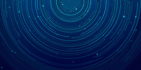 Abstract blue background with concentric circles and scattered glowing particles © RanjanKumar