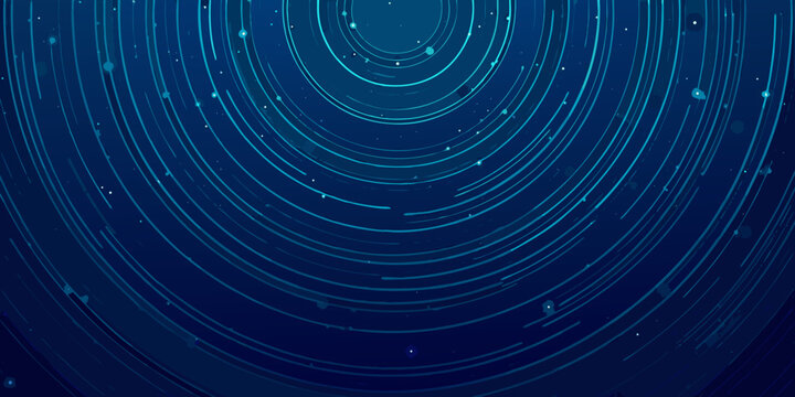Abstract blue background with concentric circles and scattered glowing particles